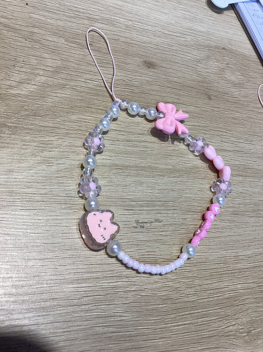 Phone charm : pink beaded