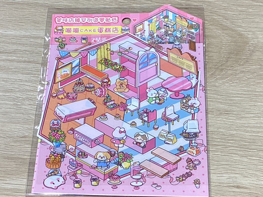 Small Sticker Scene-Pink Mixed Animal Cafe